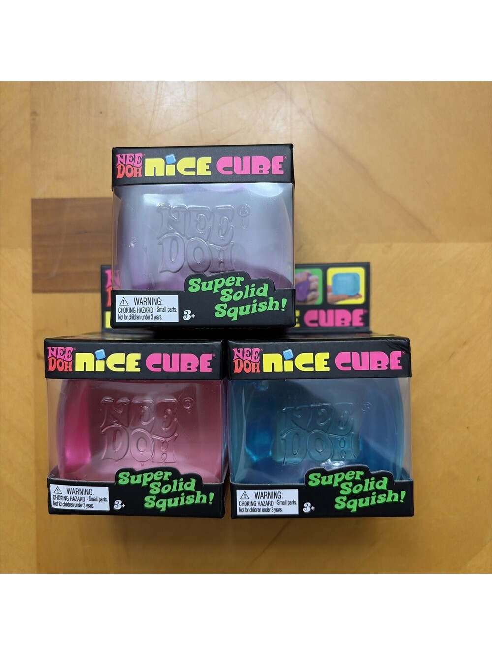 NeeDoh Nice Cube Complete Set Blue, Pink And Purple. (1) Of Each